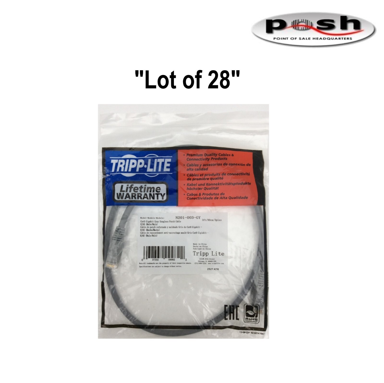 "LOT OF 28" Tripp Lite Cat6 Patch Cable - 1 X Rj-45 Male 3ft Gray -N201-003-GY