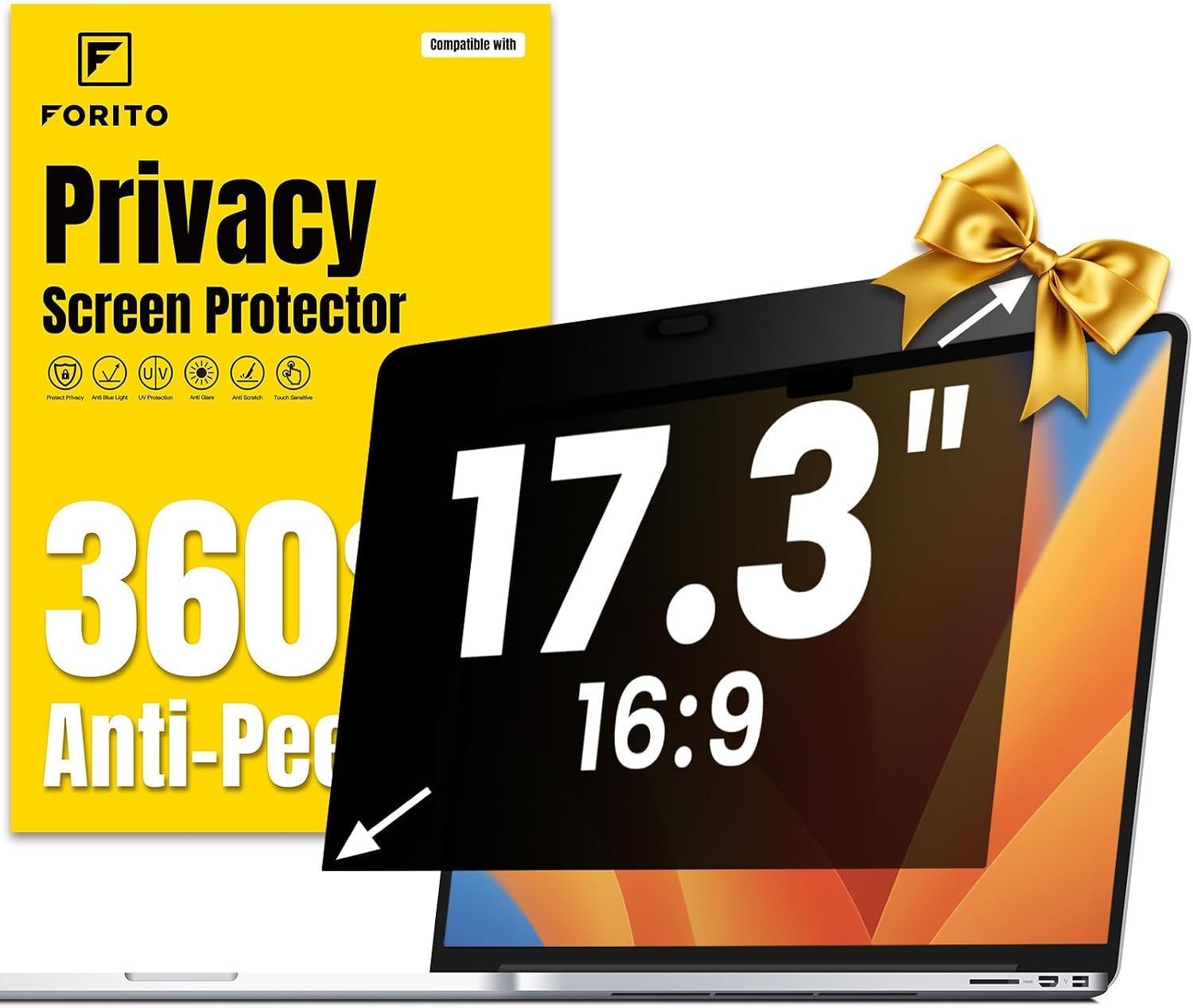 17.3 Inch Anti Glare Laptop Privacy Screen Protector, 360° Anti Peeping Shield