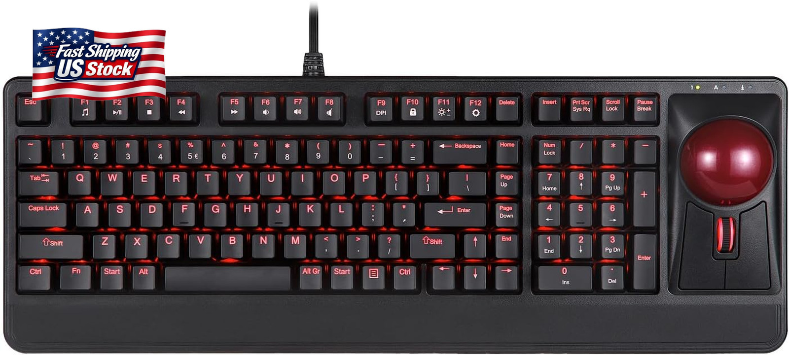 Perixx Periboard-322 Wired Mechanical Trackball Keyboard with 2 Hubs, 2.17 Inch