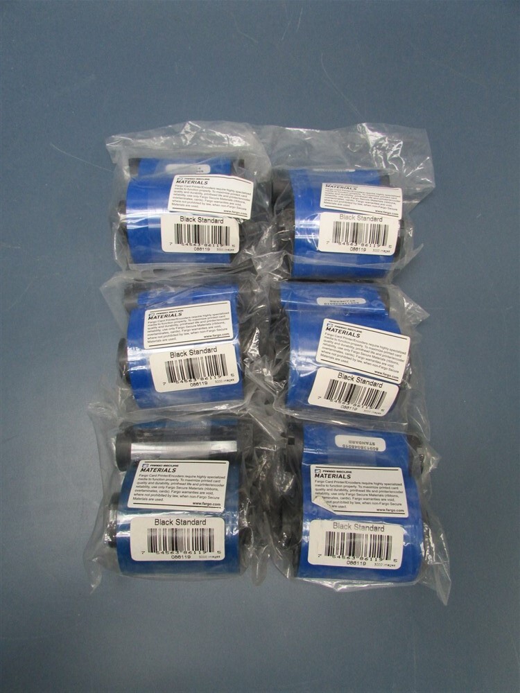 Lot of 6 New Fargo Standard Black Ink Ribbons for Fargo Badge Printer 86119