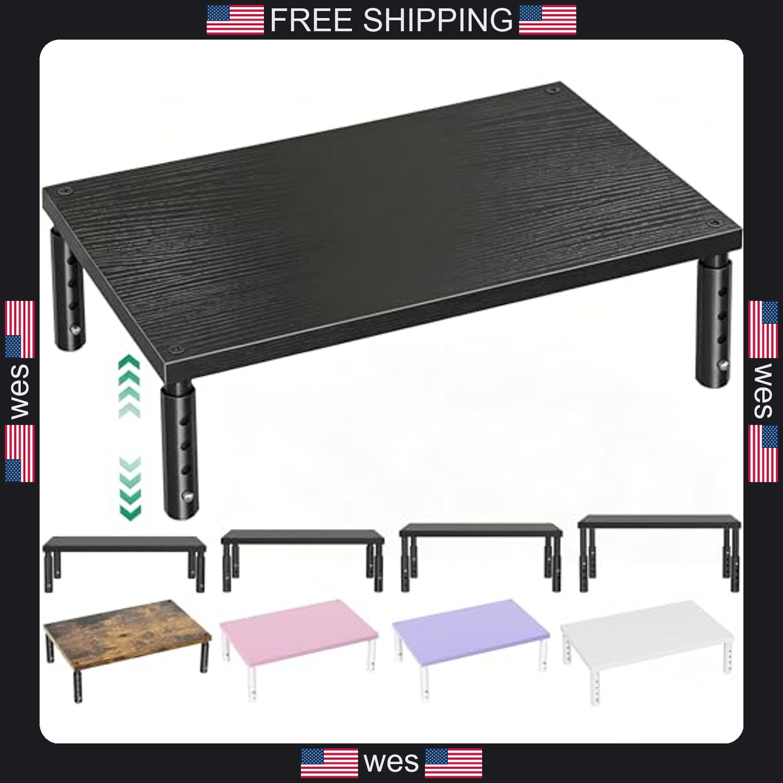 Adjustable Wooden Monitor Stand Riser - Ergonomic Laptop Desk Organizer