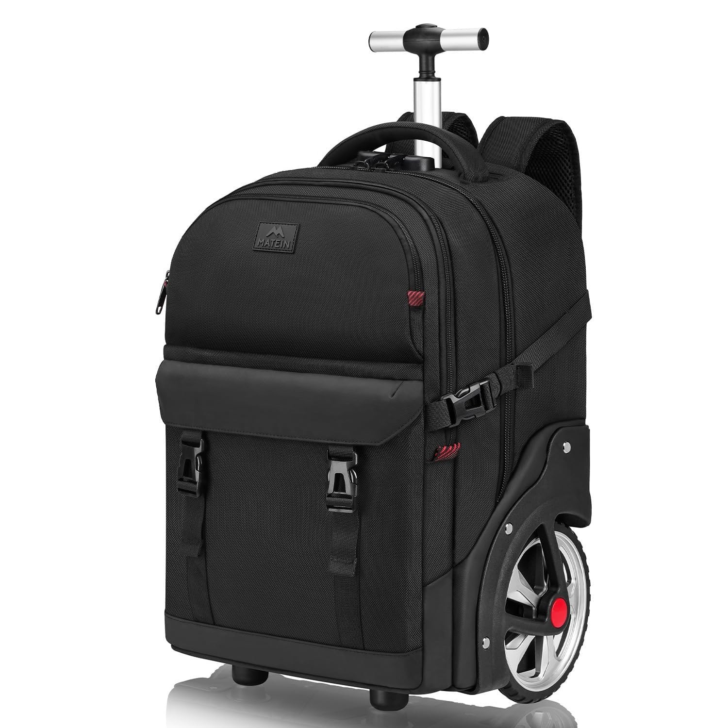 MATEIN Rolling Backpack for Men with Wheels, 17 Inch Large 17.3 Inch, Black