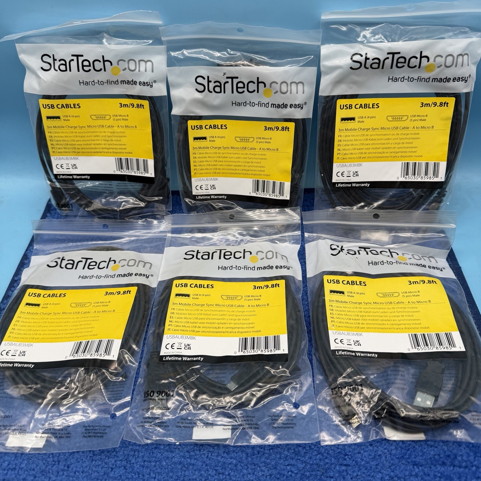 6x StarTech.com 3m 10 ft Long Micro-USB Charge-and-Sync Cable -M/M