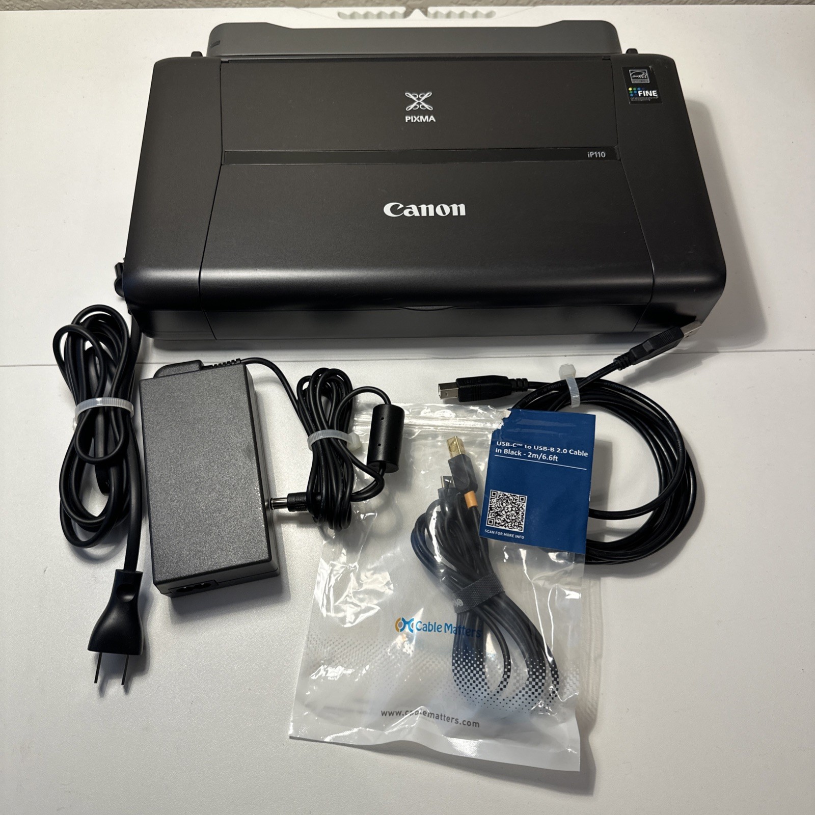Canon PIXMA iP110 Wireless Small Mobile Printer w/Power, USB-C, & USB-A Cables