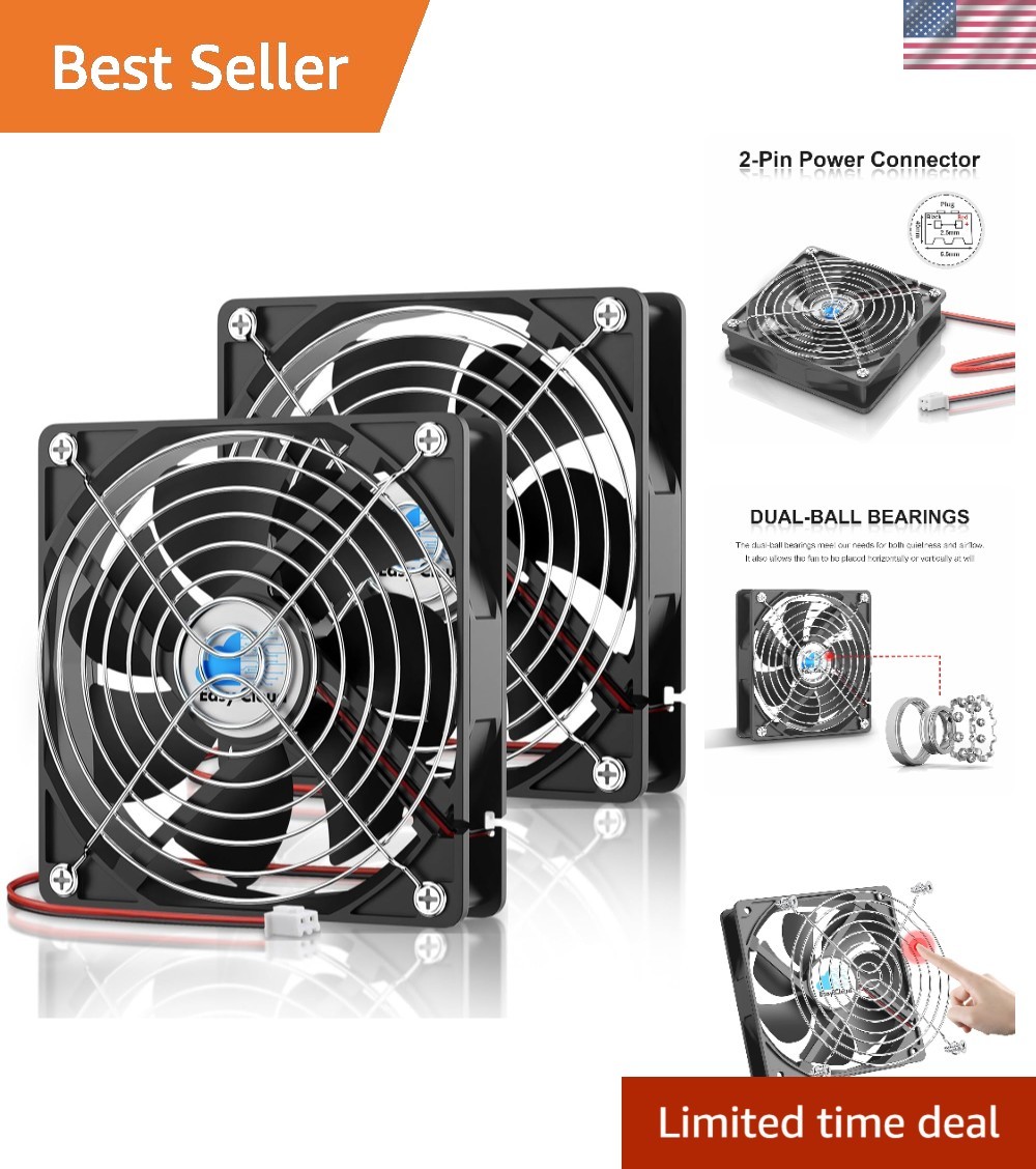 2-Pack 120mm 12V Cooling Fan with Mesh Cover - Perfect for Amplifiers & Servers
