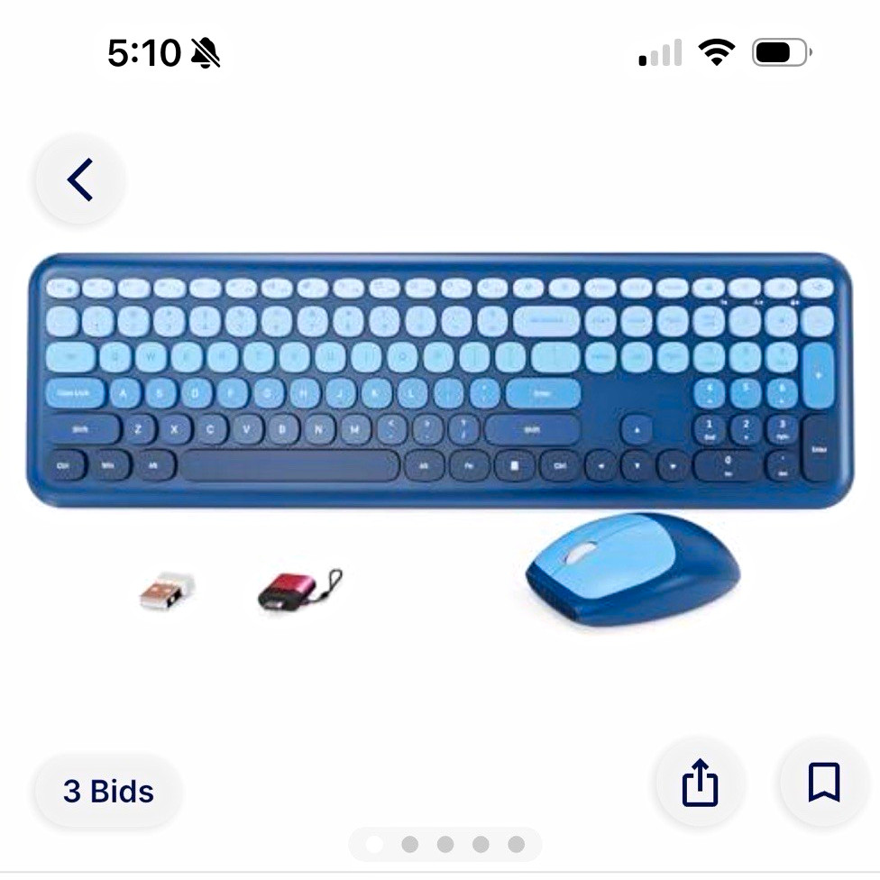 HotFox Wireless Full-Size Keyboard Mouse Combo Retro Round Keys Blue QWERTY