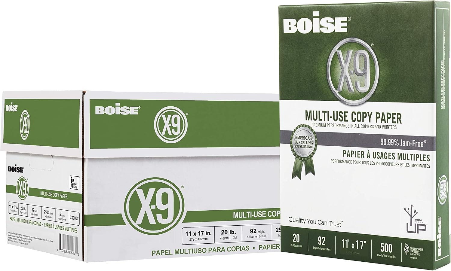Boise X-9 Multi-Use Printer & Copy Paper 5 Reams White Ledger 11in x 17in 2500