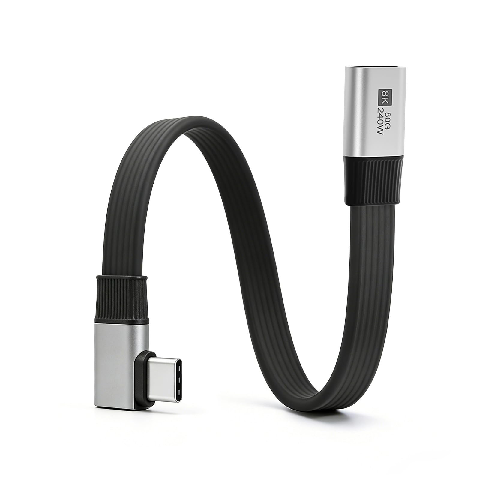 Duttek 80Gbps Right Angle USB C Extension Cable 7.87inch, 7.78 inches, Grey