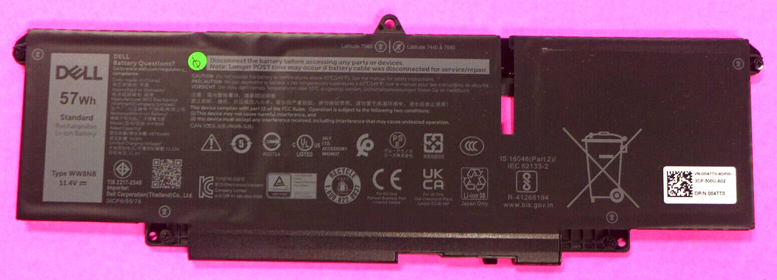 NEW Dell Latitude 7340 7450 7640 2-In-1 57Wh 3-Cell Laptop Battery WW8N8