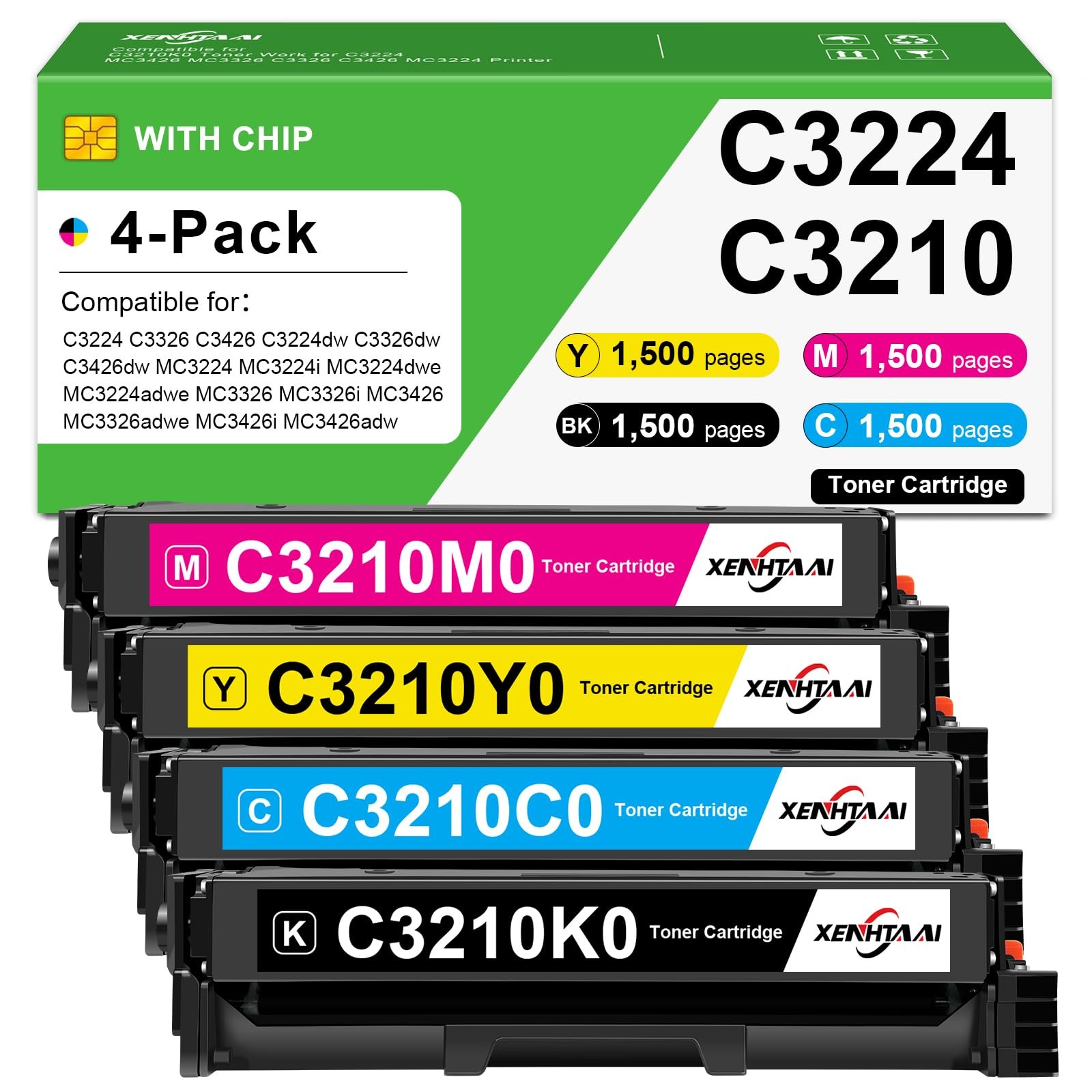 MC3326 C3224 Toner Cartridges (with Chip) 4 Pack 12.7*7.8*7.6, BMCY