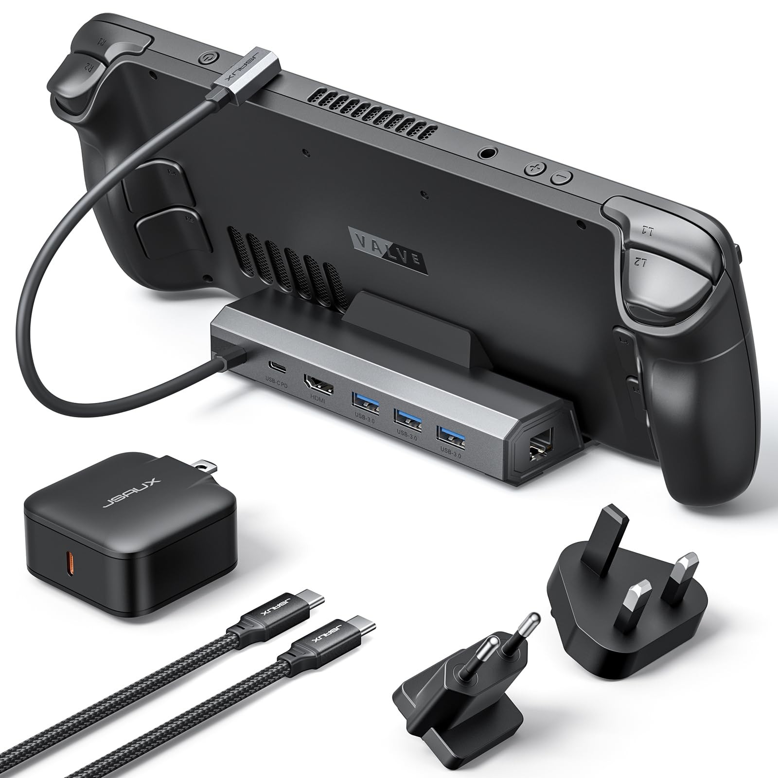 JSAUX 6-in-1 Docking Station & 65W Charger for Steam 6-IN-1 with