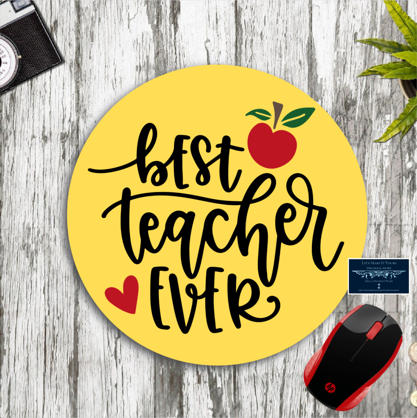 BEST TEACHER EVER YELLOW ROUND CUSTOM NEOPRENE PC MOUSEPAD DESK MAT HOME SCHOOL