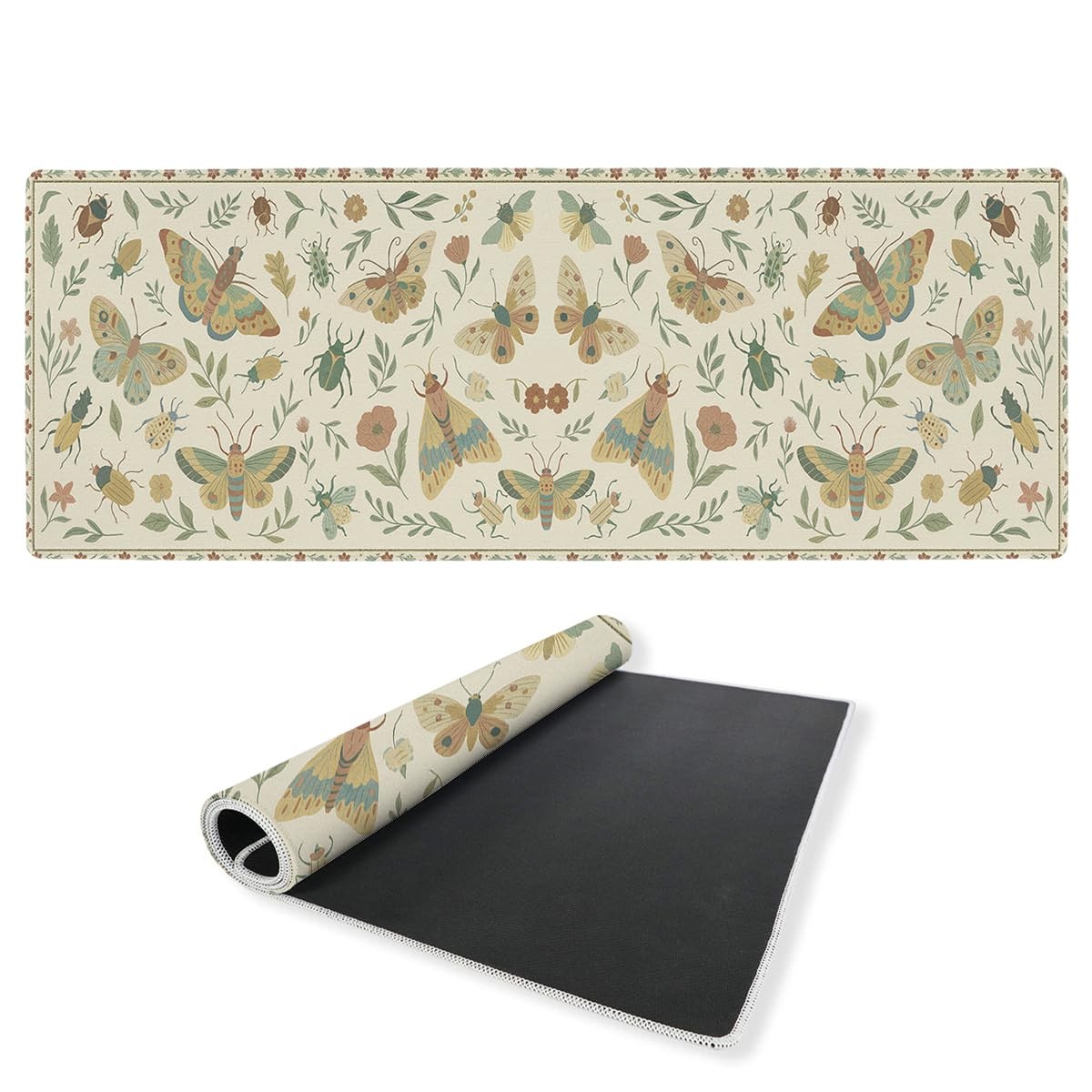 Vintage Insects Desk Mat Gaming Large Mouse Pad Moth Beetle Botanical Nature ...