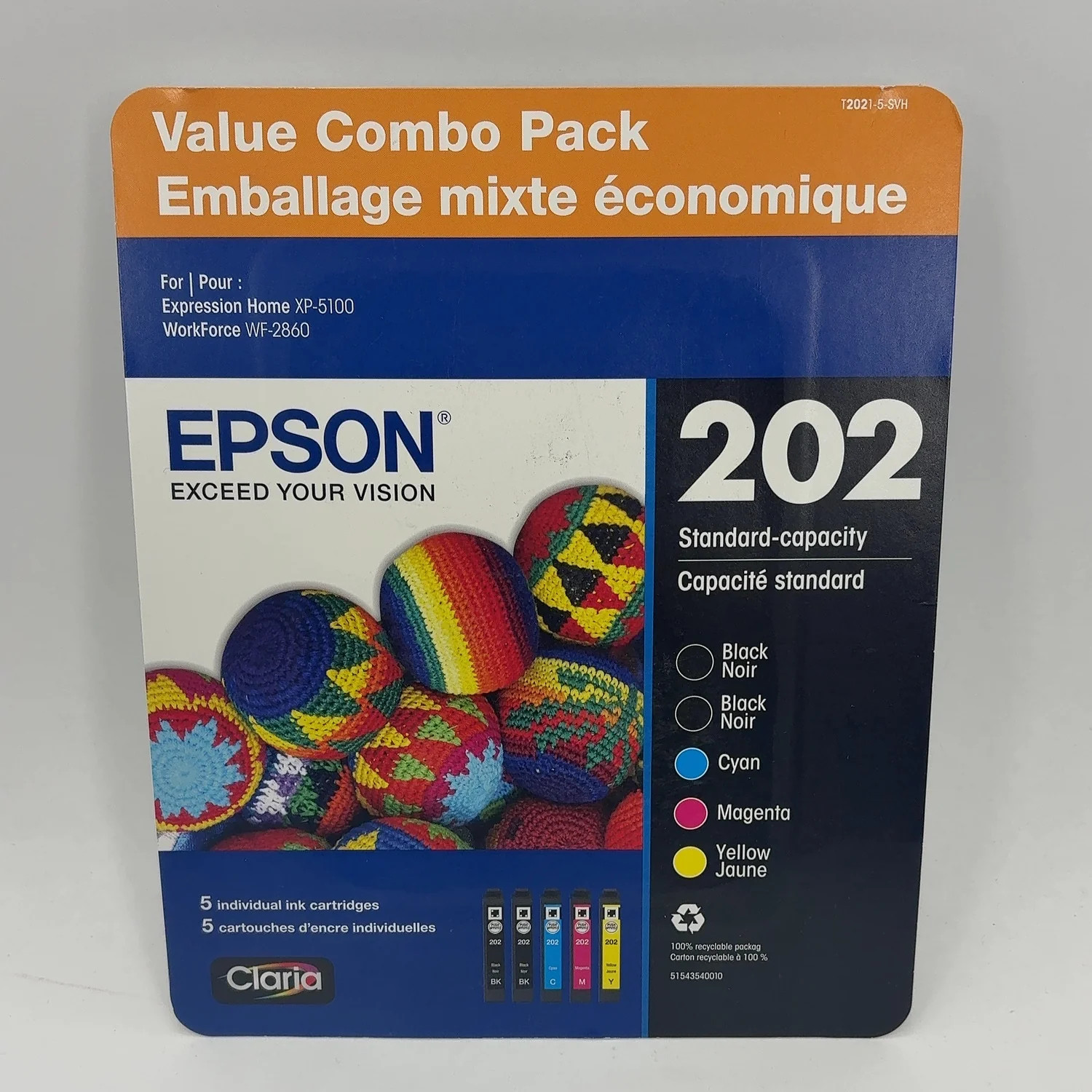New Epson 202 T2021-5-SVH Black, Yellow, Cyan and Magenta Ink Cartridge