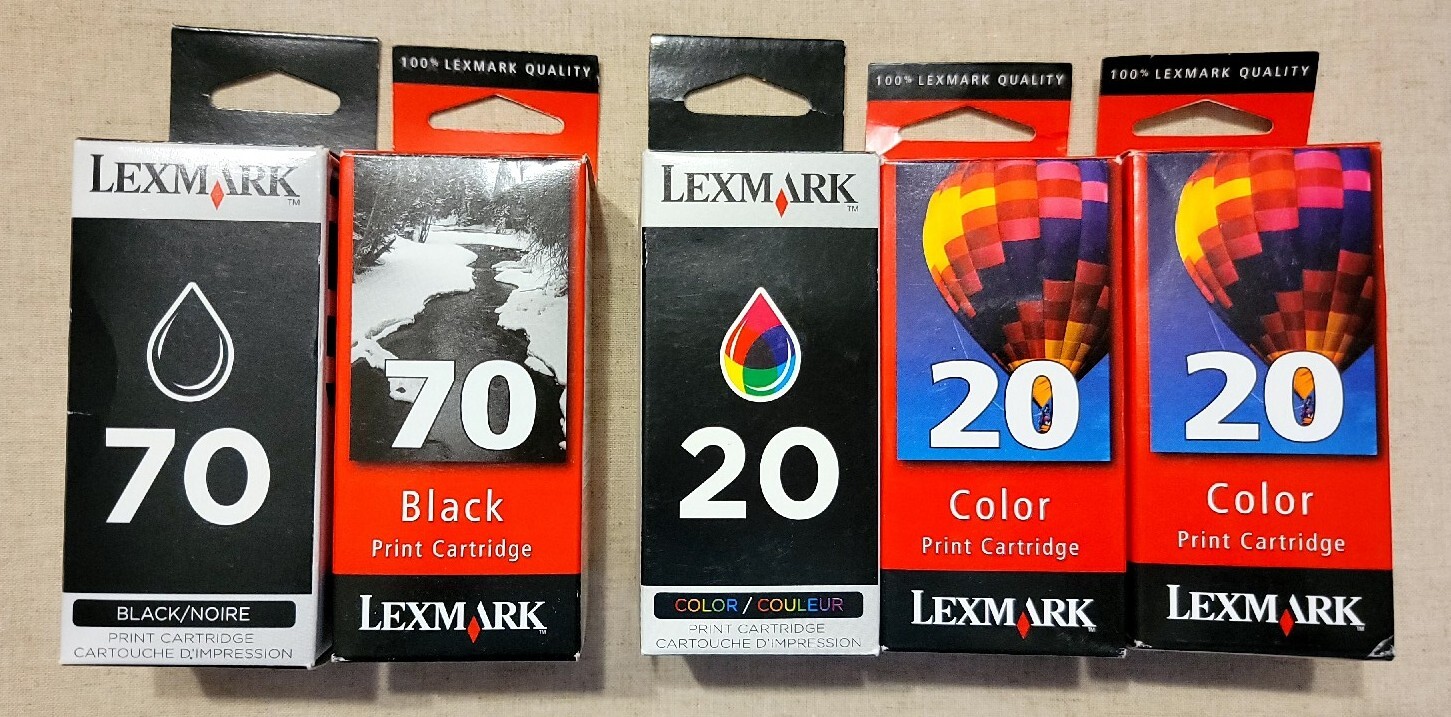 LOT of 5 Genuine LEXMARK 70 Black & 20 Color OEM Print Cartridges * NEW & SEALED