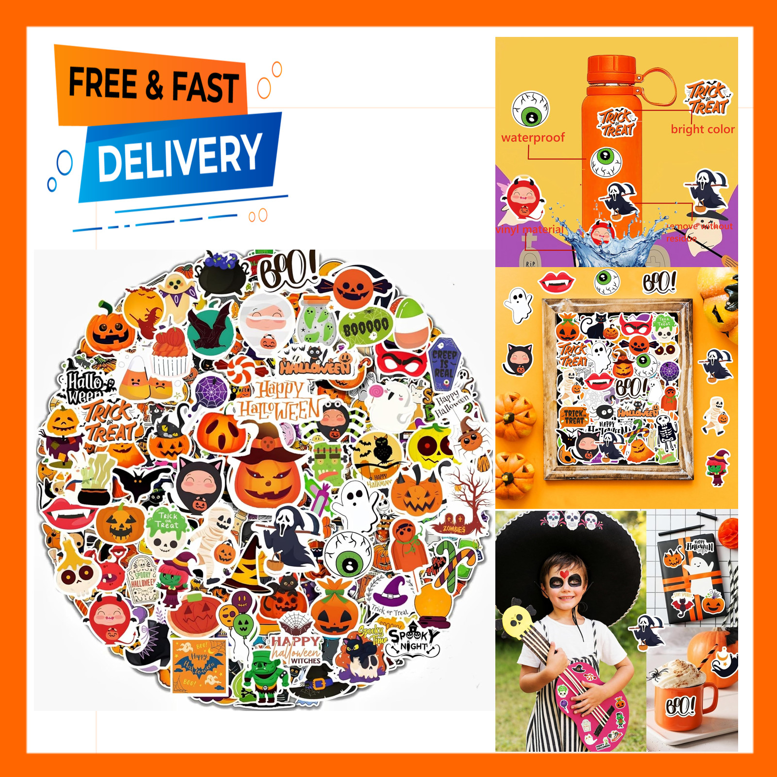 300pcs Halloween Stickers Vinyl Waterproof Non-Repeating Bulk Party Decorations