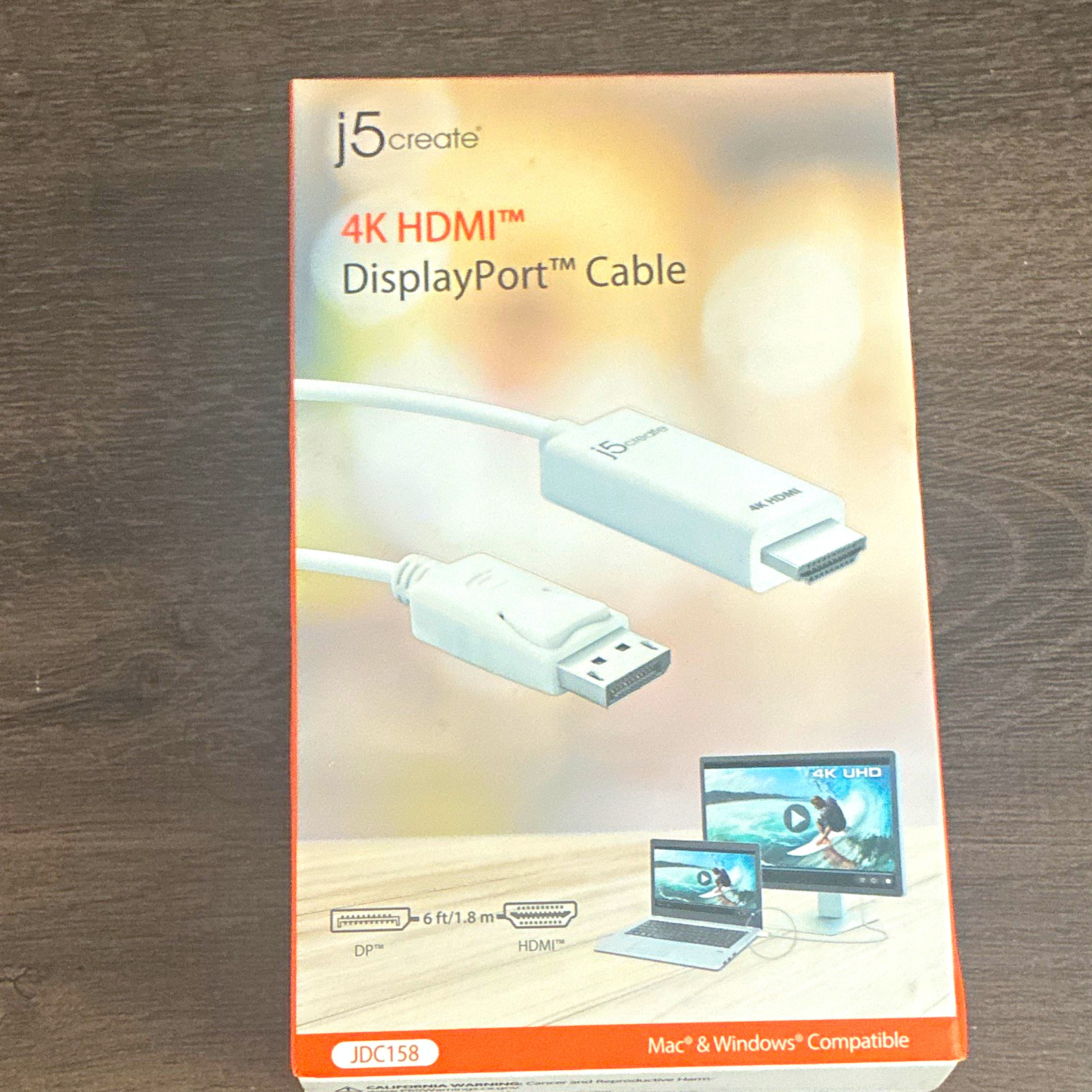 j5create JDC158 4K DisplayPort to HDMI Cable 6FT 1.8M DP to HDMI White