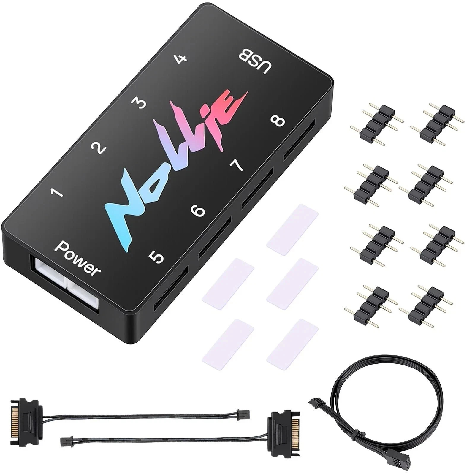 Nollie 8 ARGB Controller Fan Hub 5v 3Pin 8 Port 8, Black