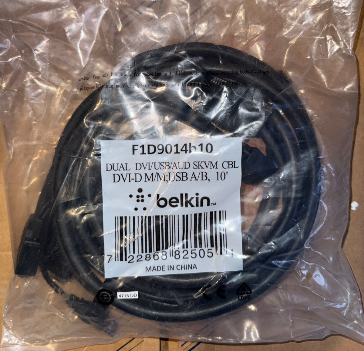 belkin F1D9014B10 DUAL DVI/USB/AUD SKVM CBL DVI-D M/M;USB A/B, 10'