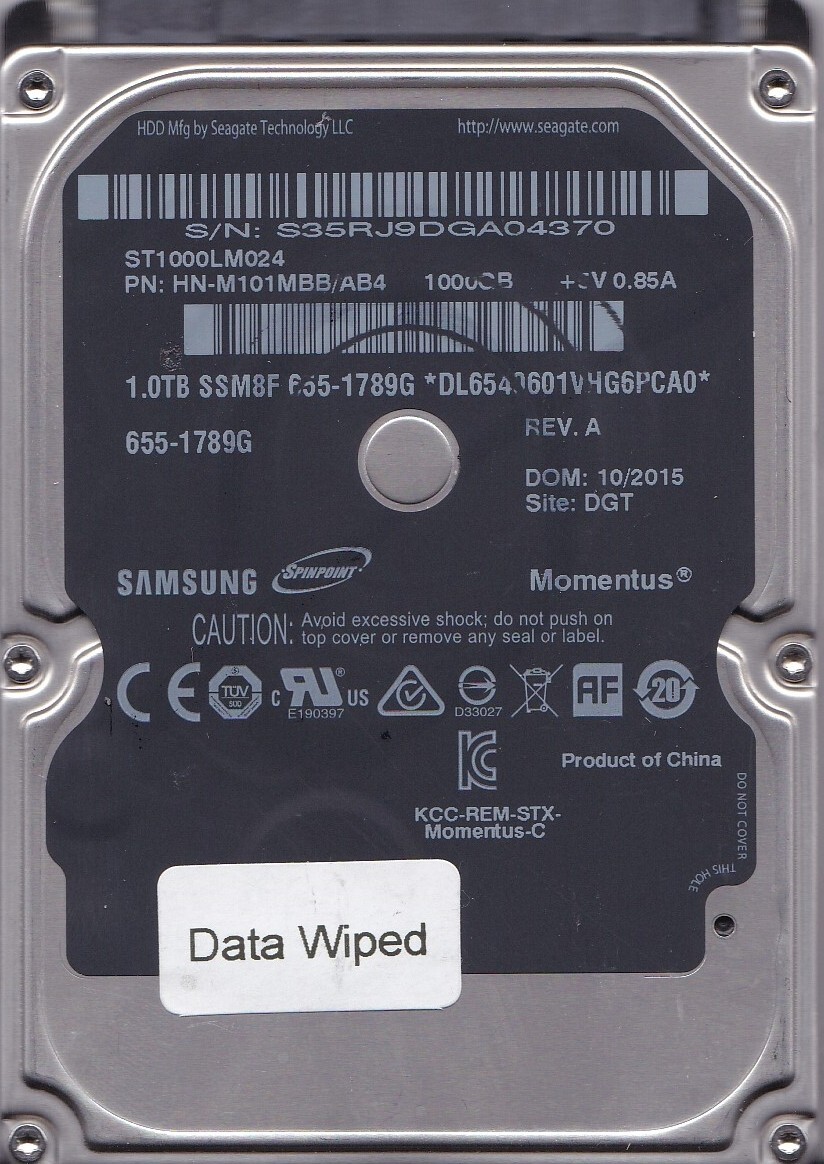 ST1000LM024 p/n: HN-M101MBB/AB4 s/n: S35  10/2015 SATA APPLE 655-1789G / SAMSUNG