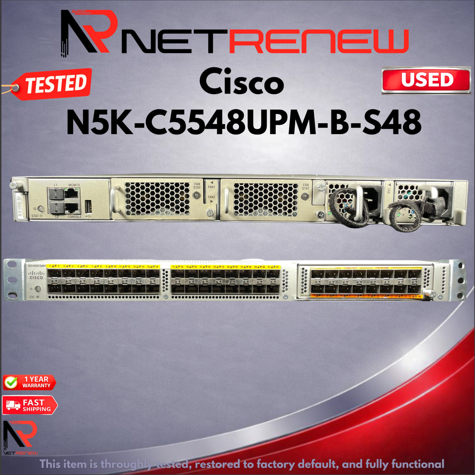 Cisco Nexus N5K-C5548UPM-B-S48 48-Port Switch w/ N55-M16UP - Tested