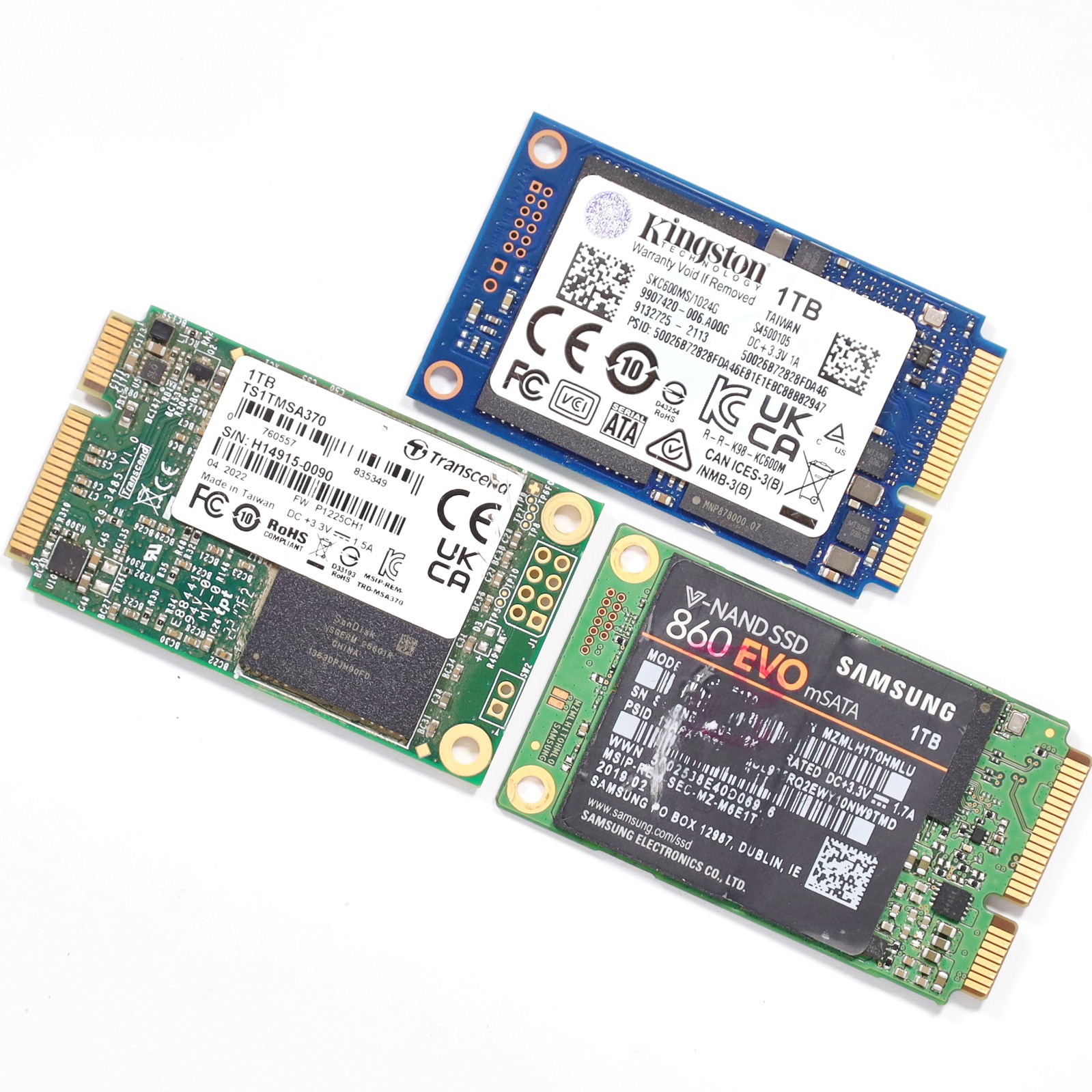 (Lot of 3) Samsung/Kingston/Transcend Mixed Model 1TB mSATA 6 Gb/s SSD