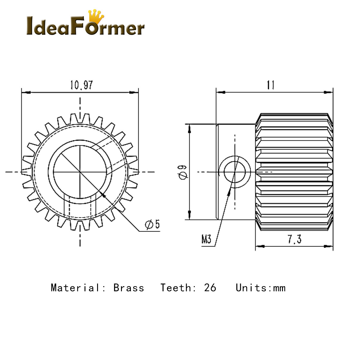 2Pcs MK7 MK8 Extrusion Gear 26/36/38/40Tooth Brass/Steel Drive Gear Feeder Gear.
