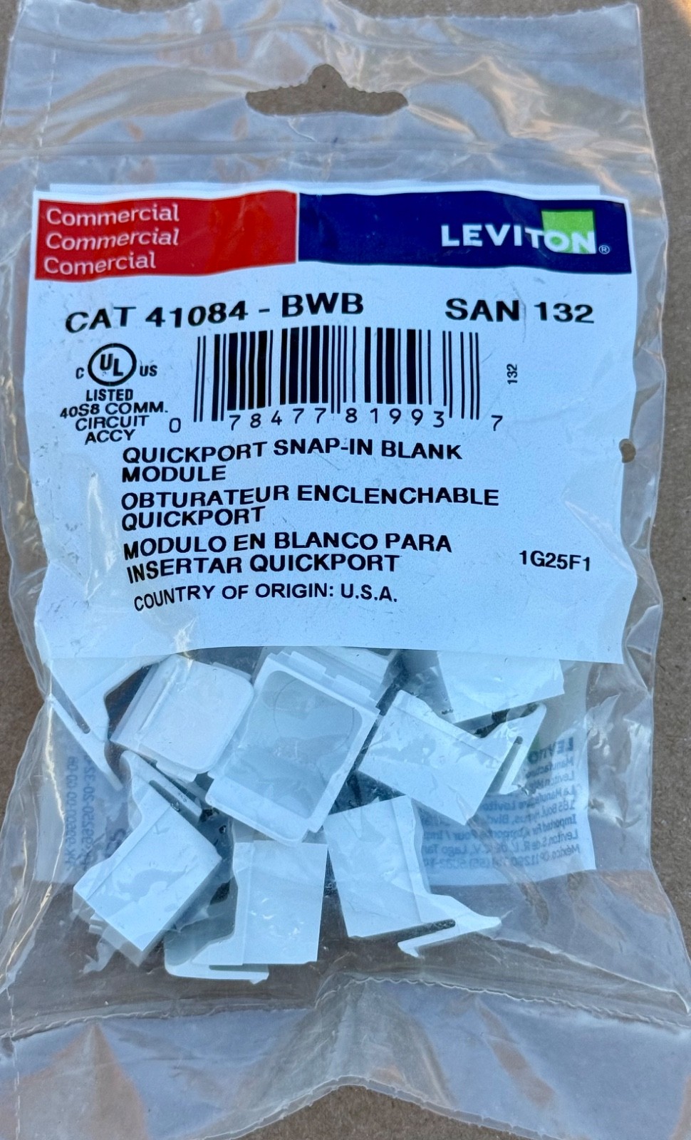 Leviton CAT 41084-BWB QuickPort Snap-In Blank White Module (10 Bags)