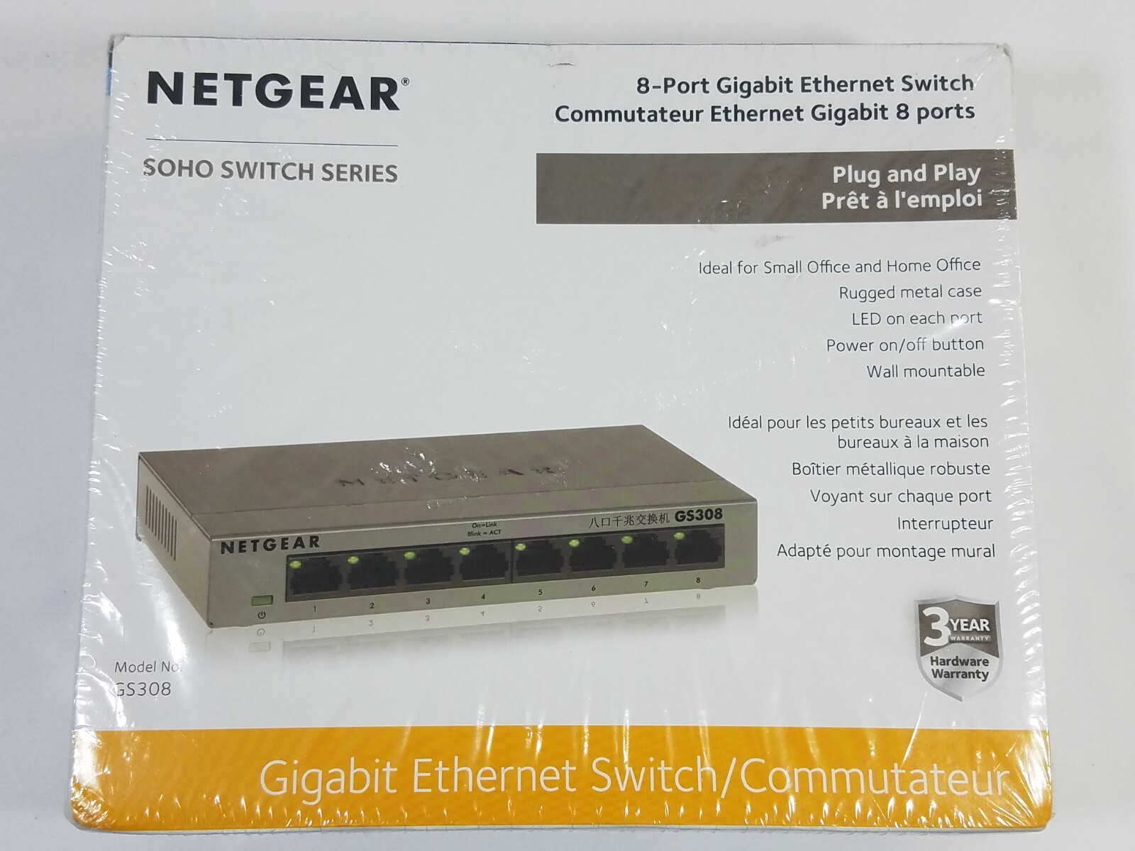 Netgear GS308 8 port gigabit ethernet switch plug and play Sealed NEW