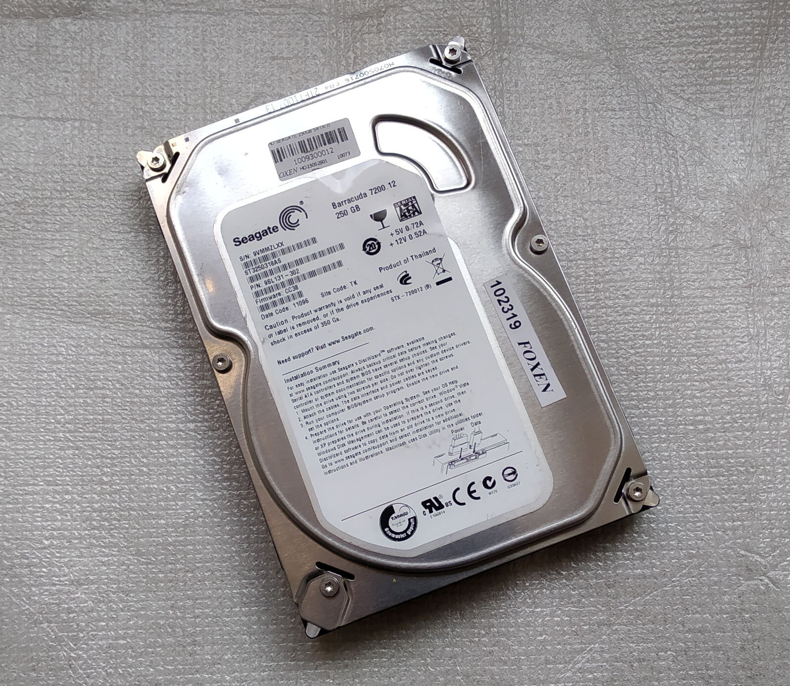 SEAGATE ST3250318AS 9SL131-302 FW CC38 Barracuda 7200.12 250GB SATA HDD