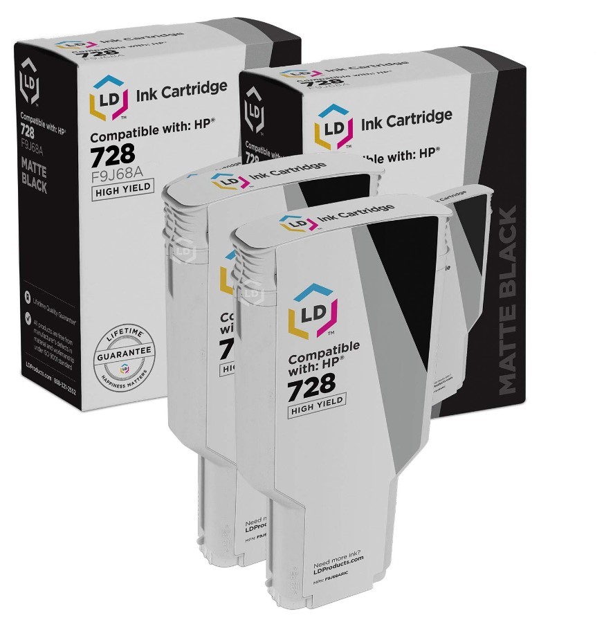 LD Replacement for HP 728 / F9J68A High Yield Matte Black Ink Cartridges 2-Pack