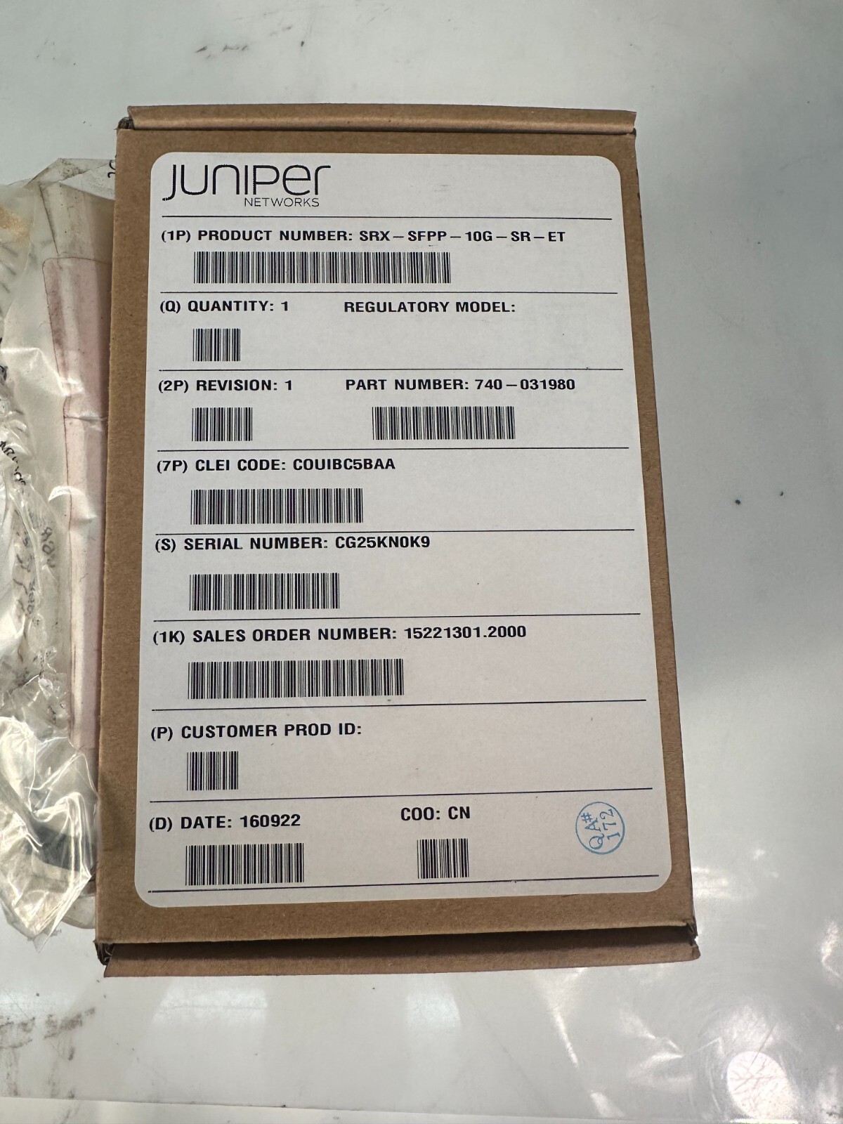 Juniper Networks SRX-XFP-10GE-SR-ET 850nm 10GE SRX-SFPP-10G-SR-ET  NEW