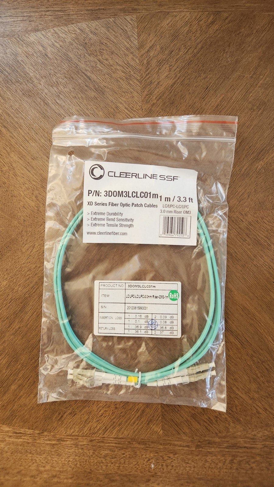 XD Series Fiber Optic Patch Cables 3DOM3LCLC01m  (1M) Cleerline SSF