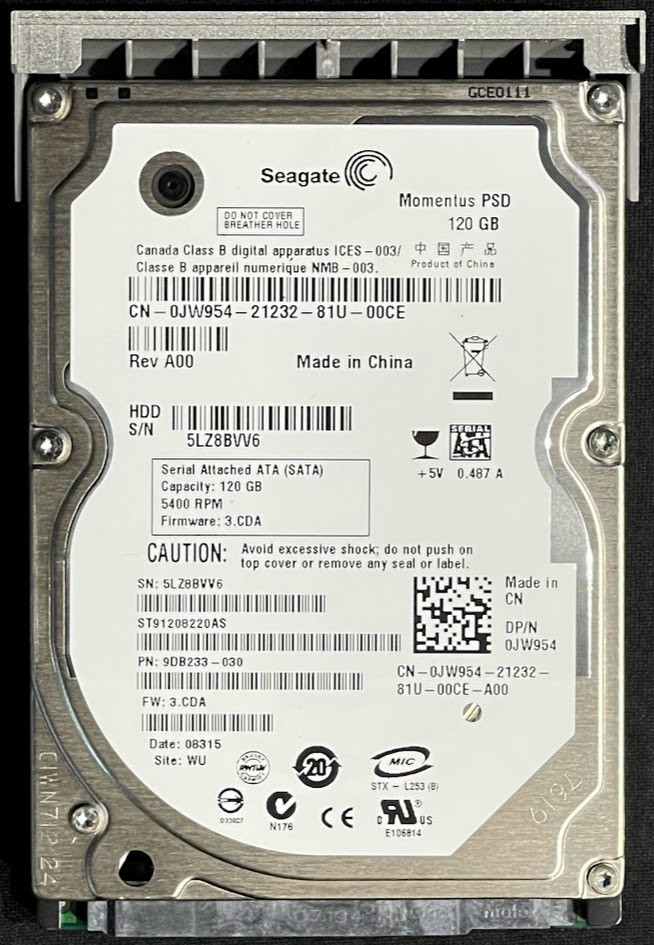 Dell / Seagate Momentus 120GB 5400RPM 2.5" SATA HDD / ST91208220AS / JN253