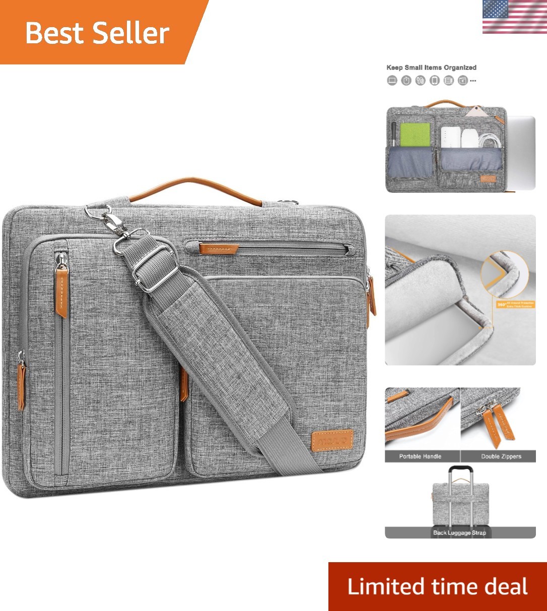 Brand New Protective Laptop Shoulder Bag Gray Messenger