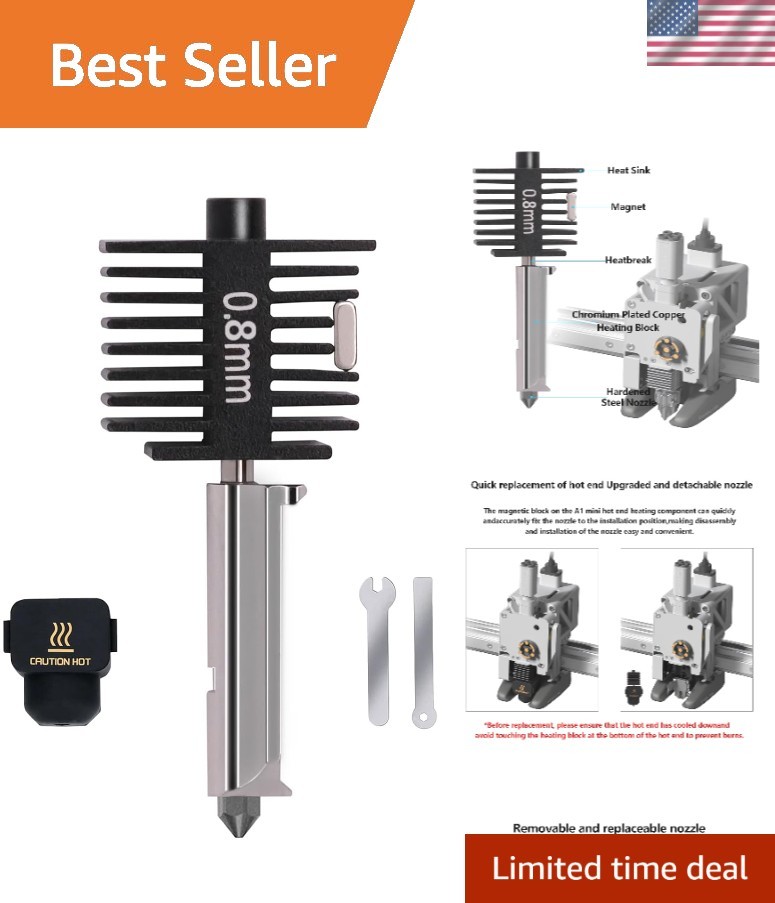 Versatile 3D Printer Hotend Kit for A1/A1 Mini/A2L - 0.8mm Steel Nozzle Included