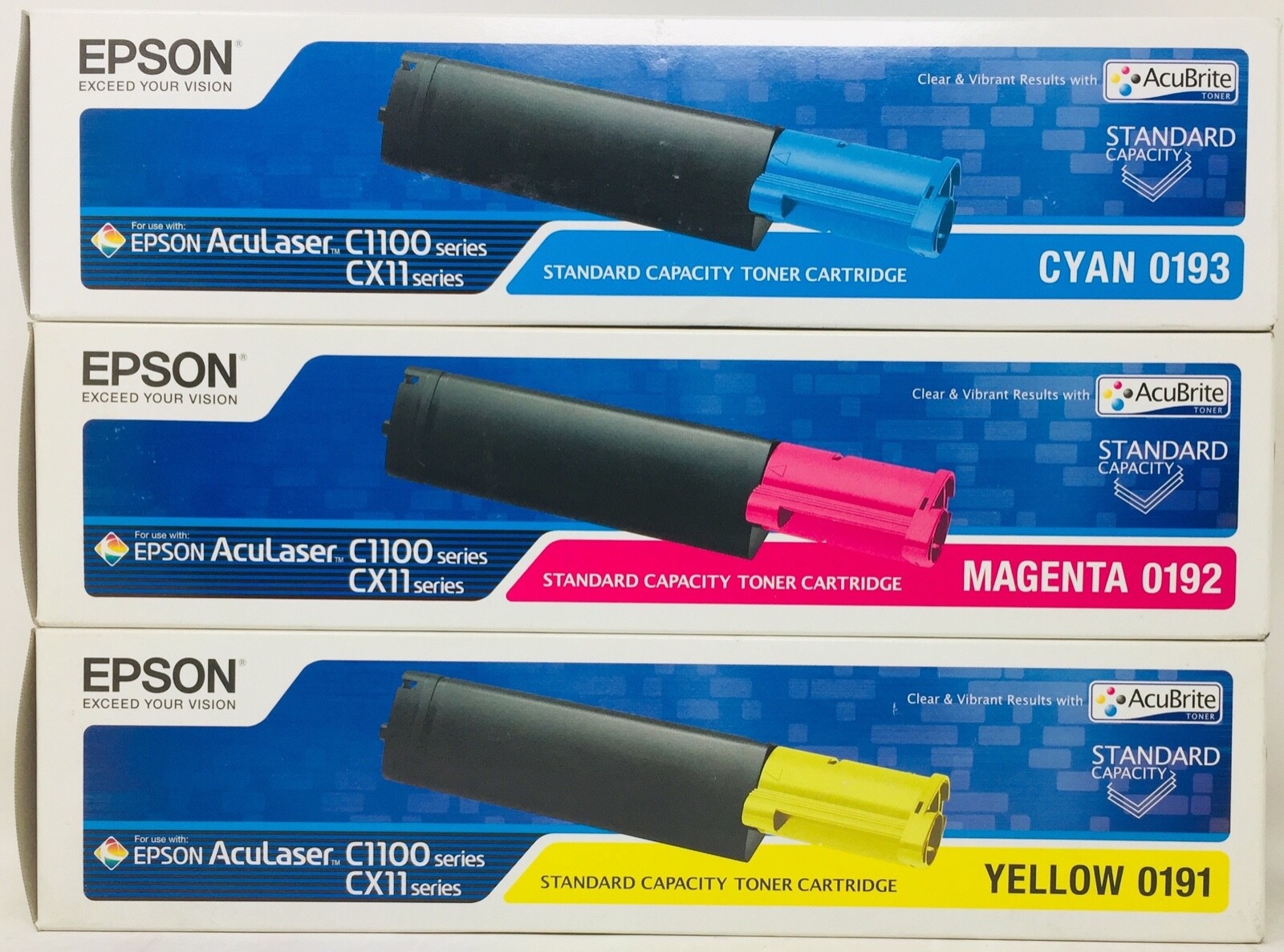 Epson 0191 0192 0193 3Pz Original Yellow/Magenta/Cyan Aculaser C1100N/CX11N