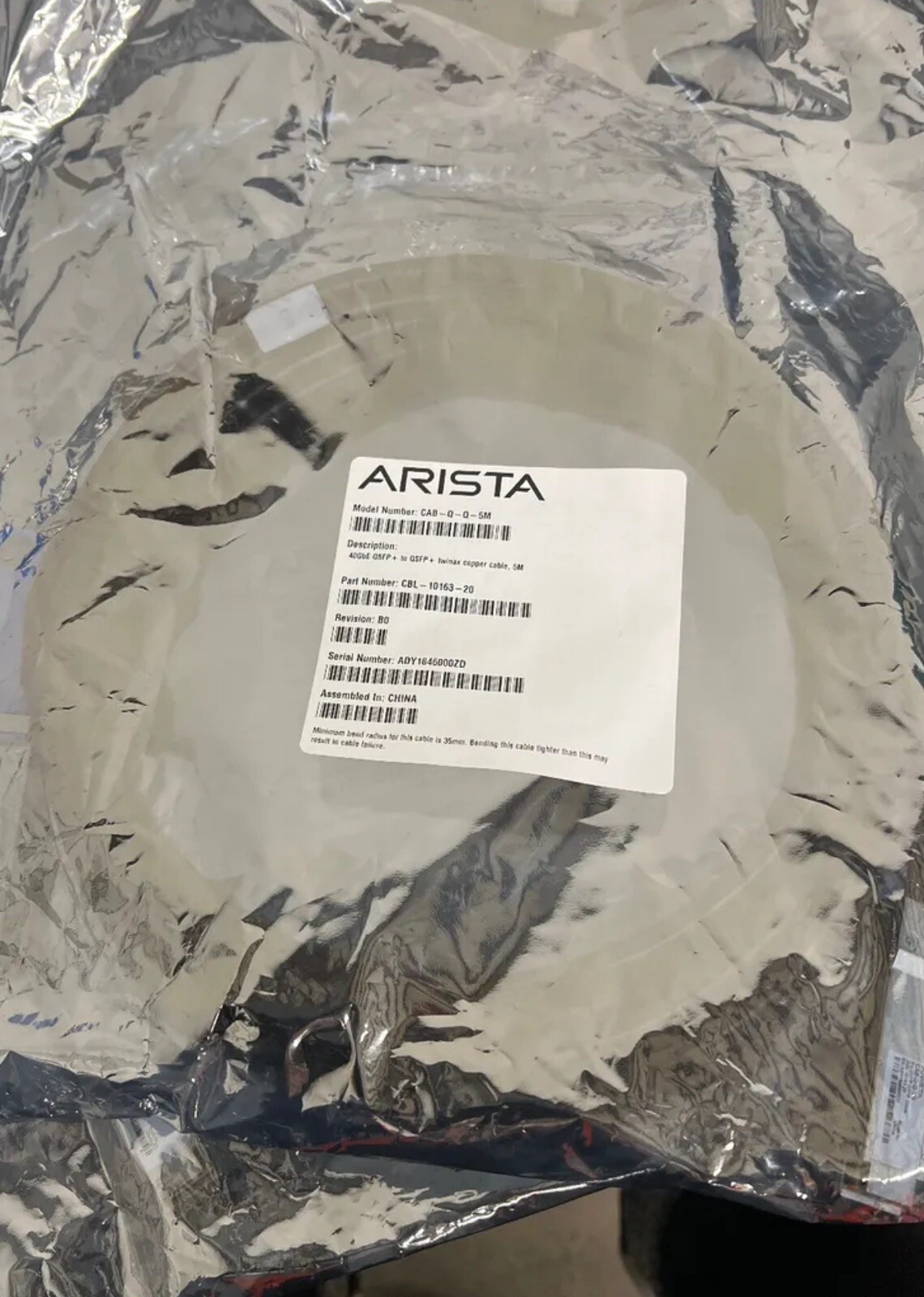 Arista CAB-Q-Q-5M 40GBASE-CR4 QSFP+ 5M Passive Copper Cable CBL-00163-01 5 Meter