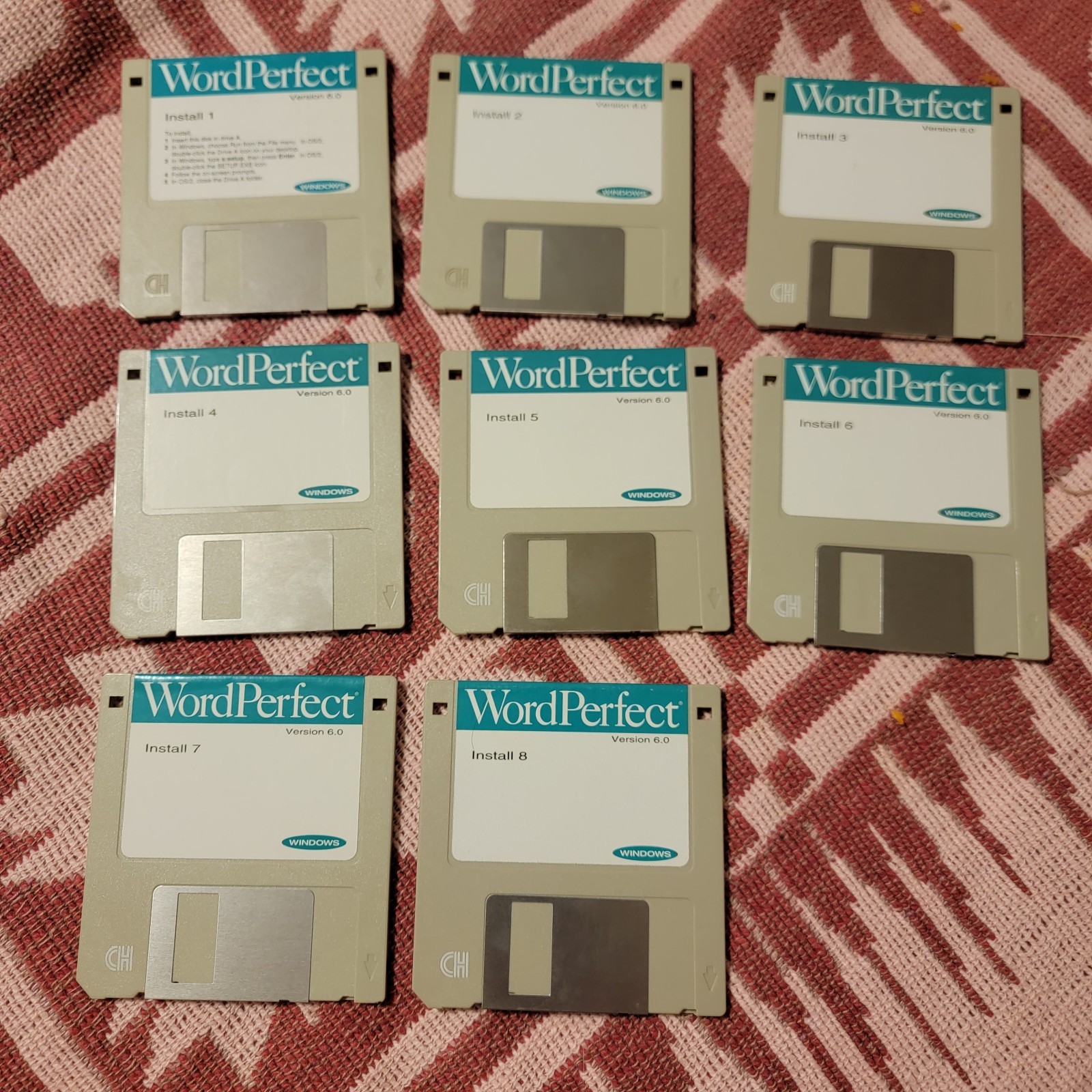 Word Perfect 6.0 for Windows  Disks Discs Installation 1-8 & Program 1-4