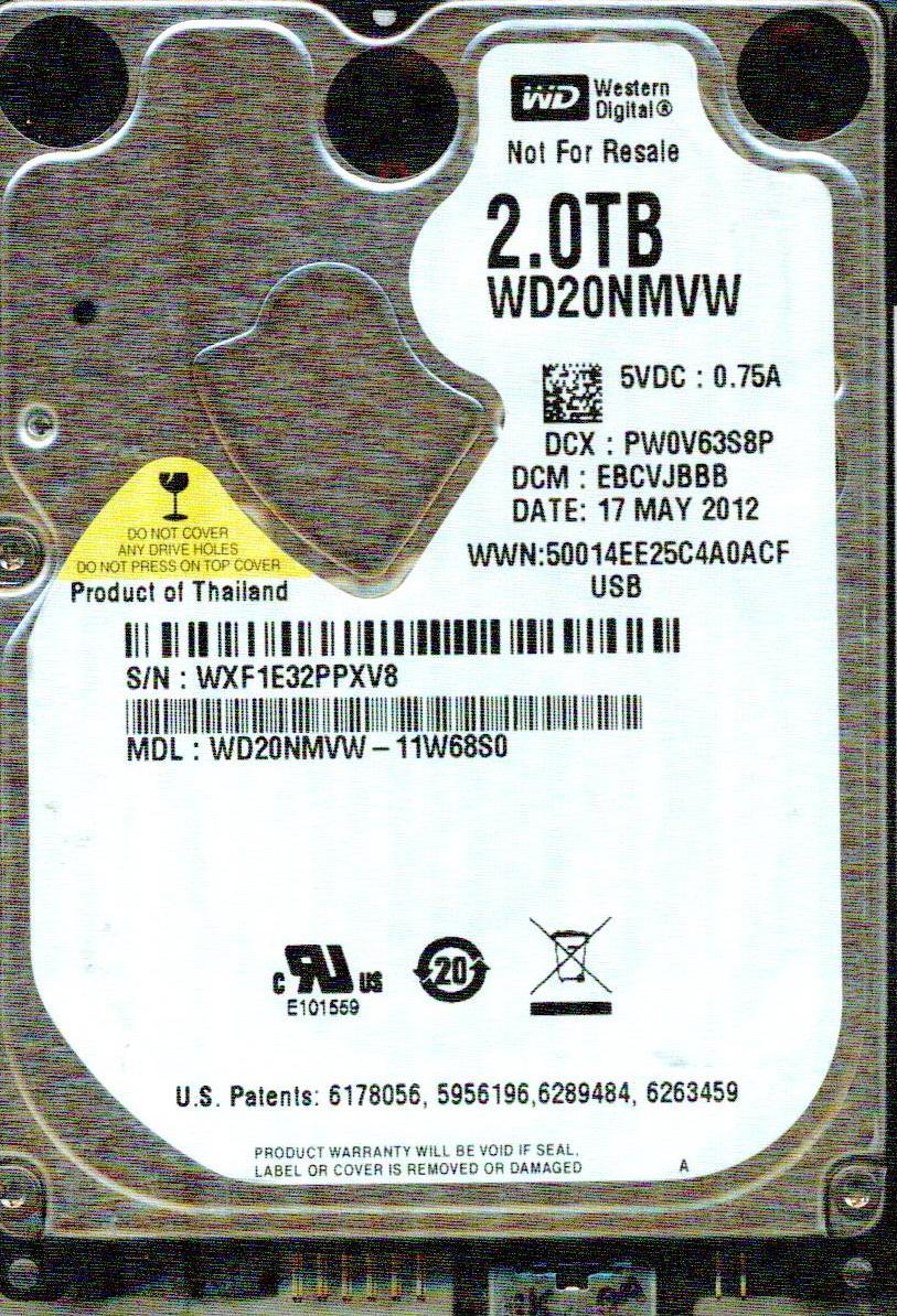 WD20NMVW-11W68S0,  DCM: EBCVJBBB  WD 2TB, USB 3.0  WXF1 MAY 2012