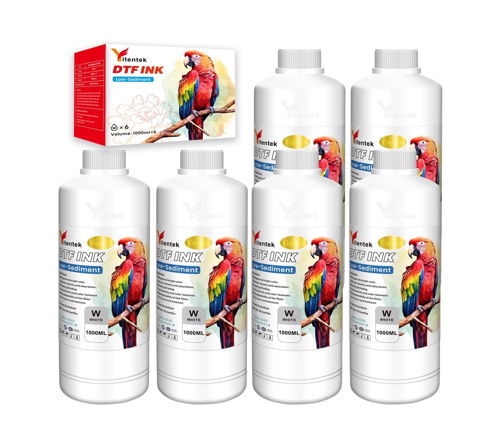 Low-Sediment DTF White Ink 6000ML DTF Transfer Ink for PET Film Pigment Ink R...
