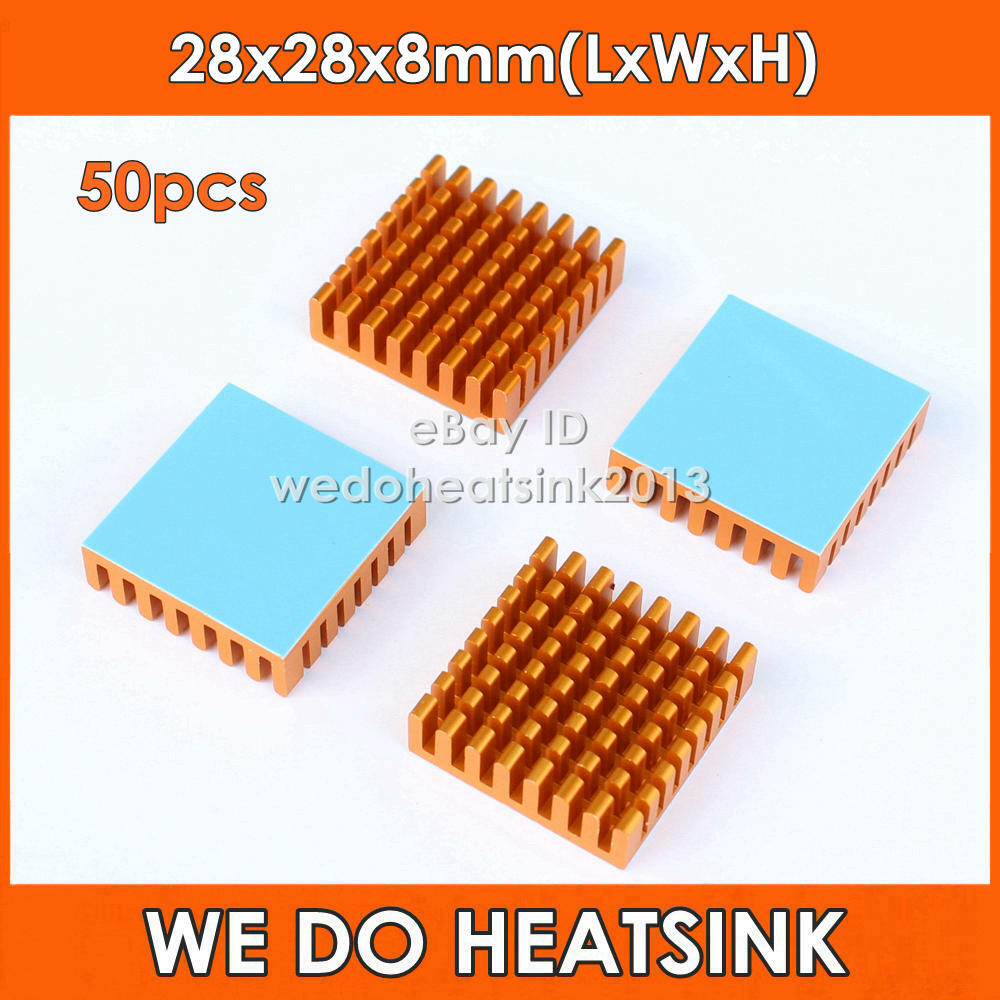 50pcs Gold 28x28x8mm Aluminum WE DO Heatsink With Thermal Tape