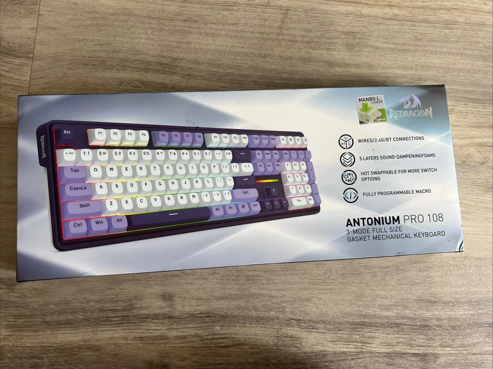 Redragon Antonium K745 3-Mode Wireless Mechanical RGB Gaming Keyboard Purple OB