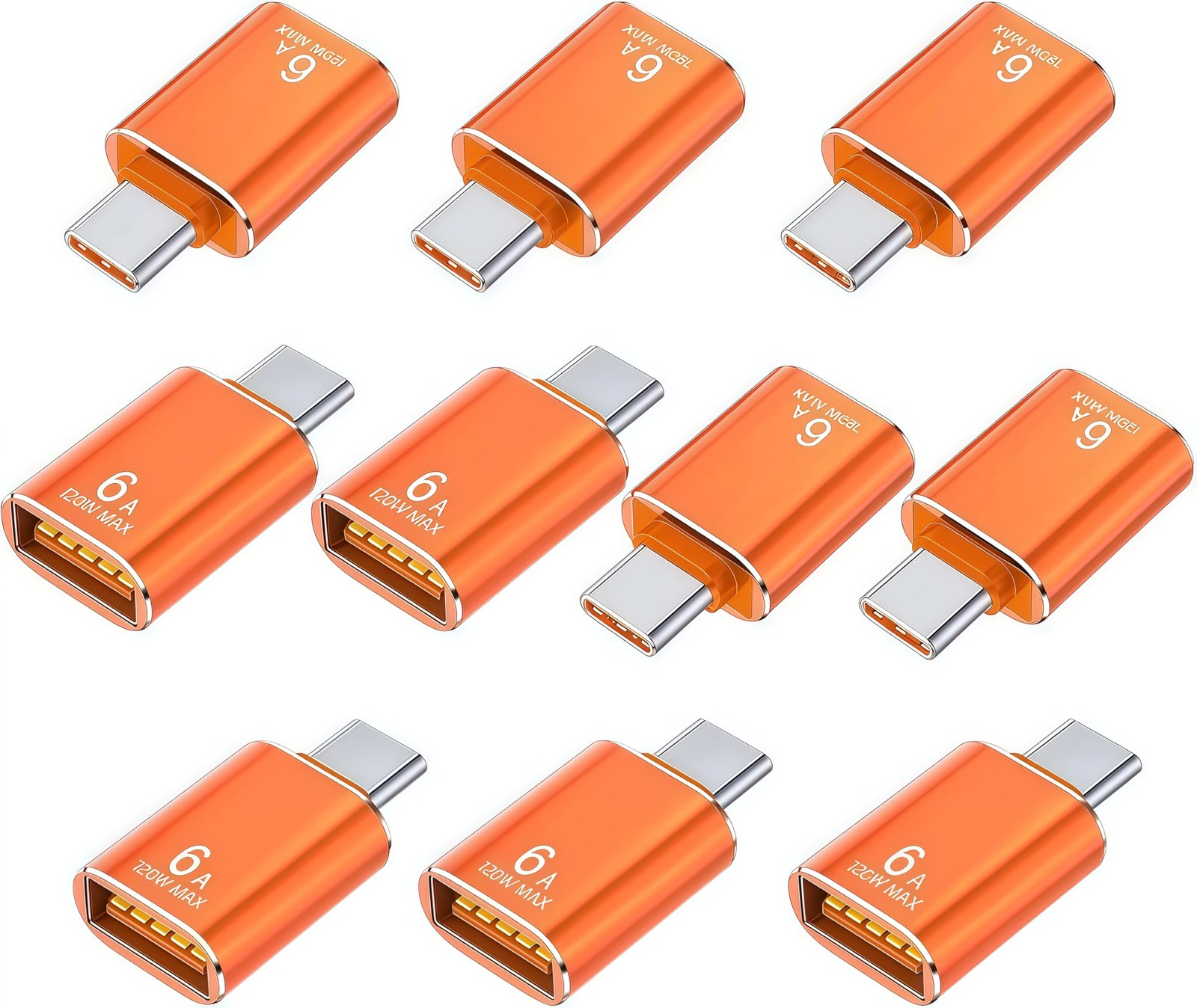 Pastall 10 Pack 10Gbps/120W USB C to USB3.1 Adapter,USB C 10 Pack, Orange