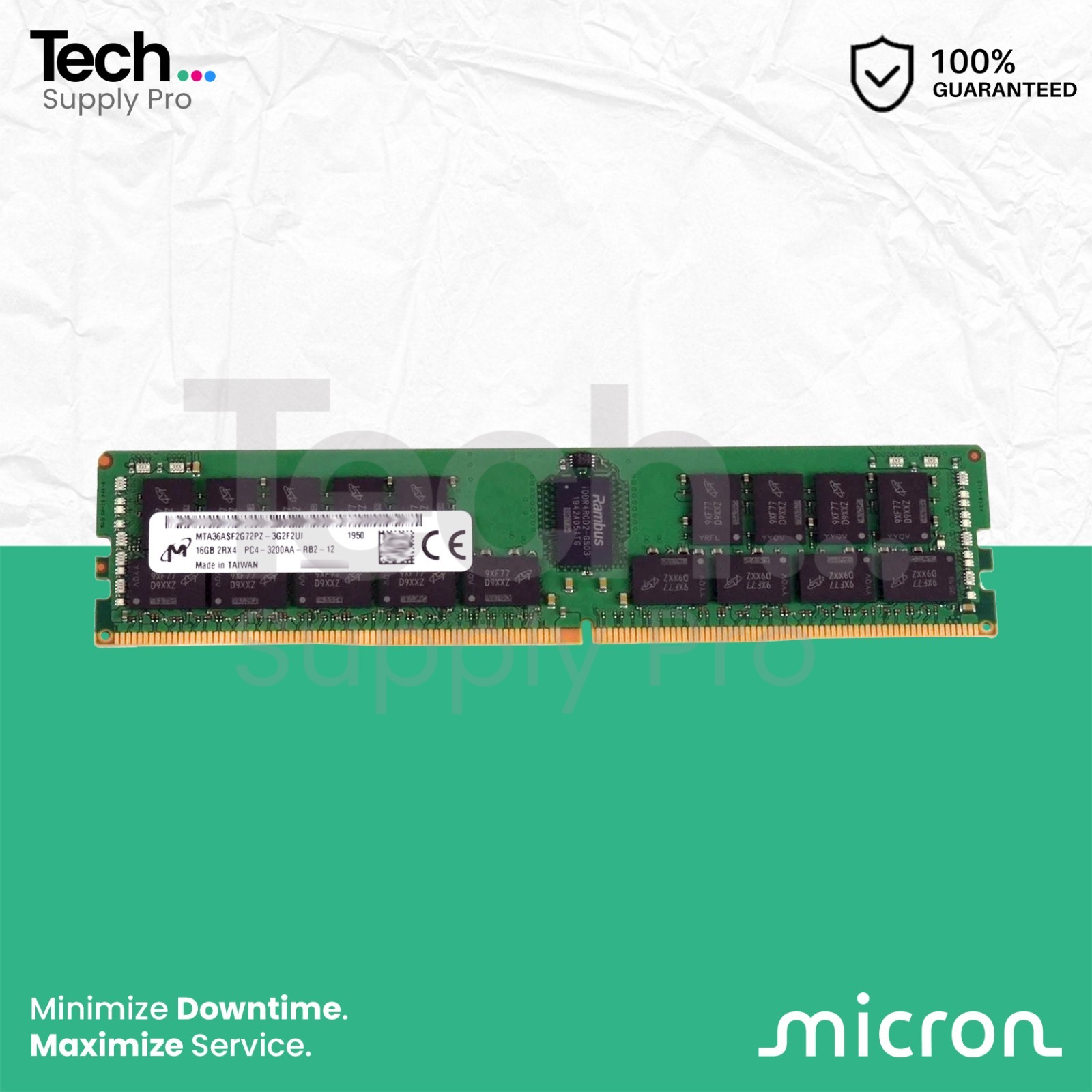 MTA36ASF2G72PZ-3G2 Micron 16GB PC4-25600 DDR4-3200MHz ECC 2Rx4 RDIMM Memory