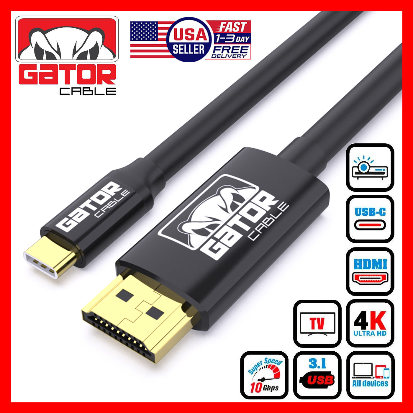 USB-C to HDMI Mirror Cable Adapter 4K HDTV For iPhone 15 16 17 Plus Pro Max