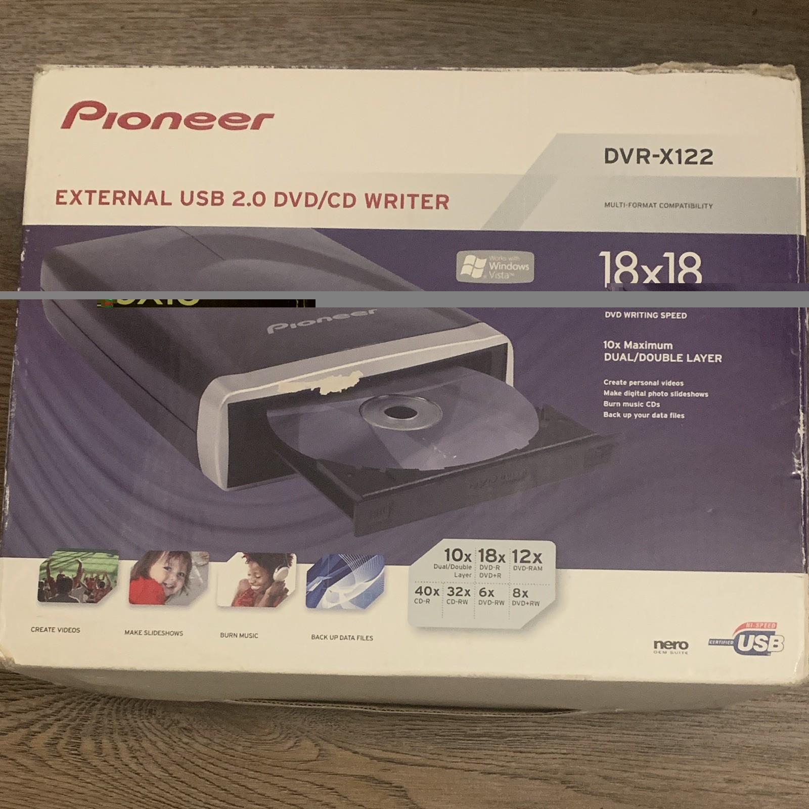 Pioneer DVR-X122 External USB 2.0 18x DVD/CD Read/Write Drive PC Black/Silver