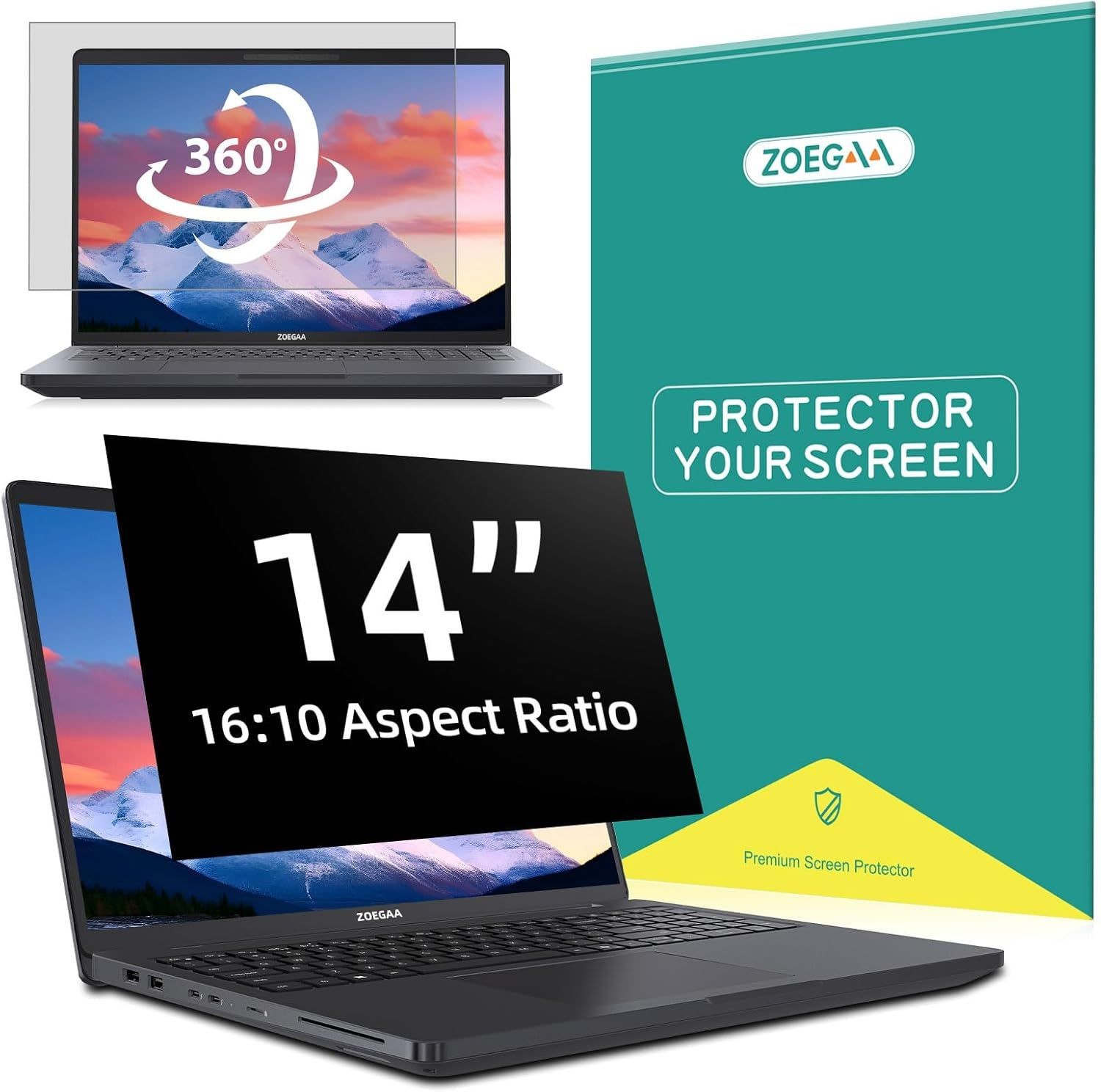 Removable 4-way 360° Privacy Screen for 14" 16:10 Laptop, Anti Glare Monitor Fil