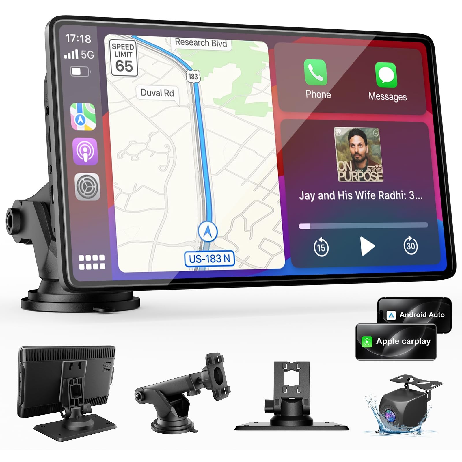 9" CarPlay Screen for Car, Wireless Apple CarPlay & Android Auto