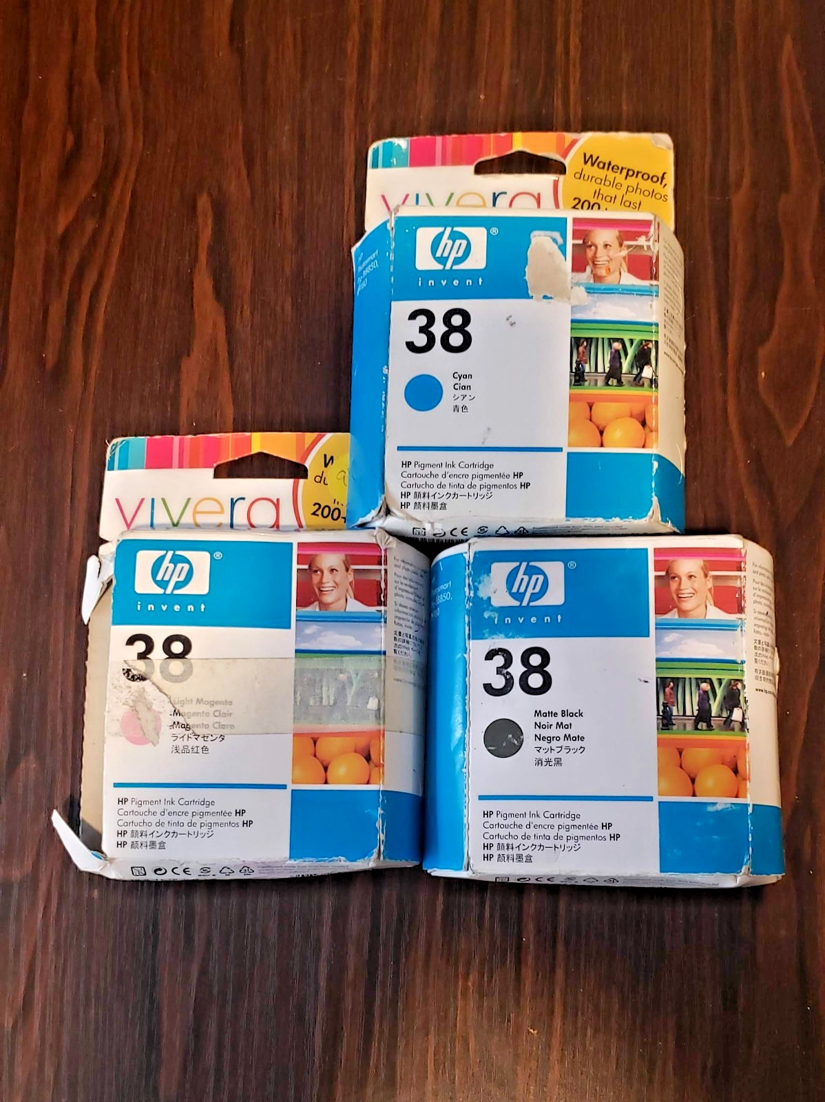 OEM Genuine HP Vivera 38 Ink  Cartridge - Cyan, Matte Black, Magenta